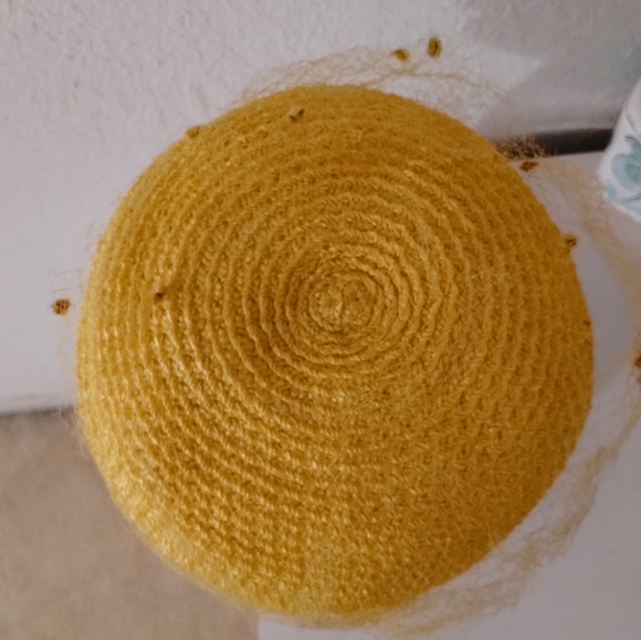 Vintage EVA MAE Yellow Woven Hat w/Netting & Bow. - Picture 6 of 10